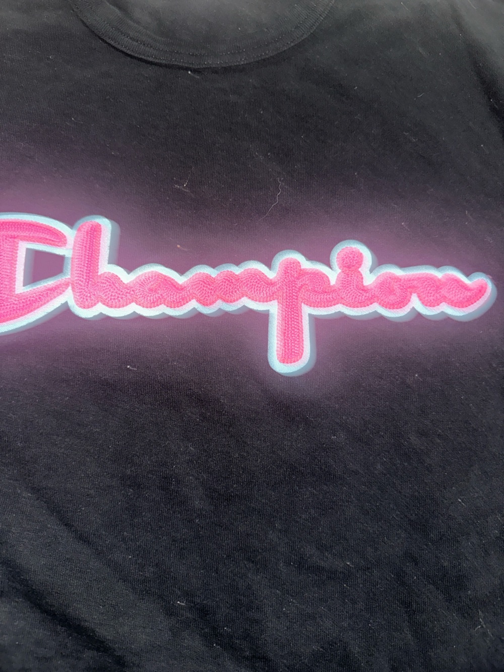 Champion Black T-Shirt with Pink Script Logo - Picture 3 of 6